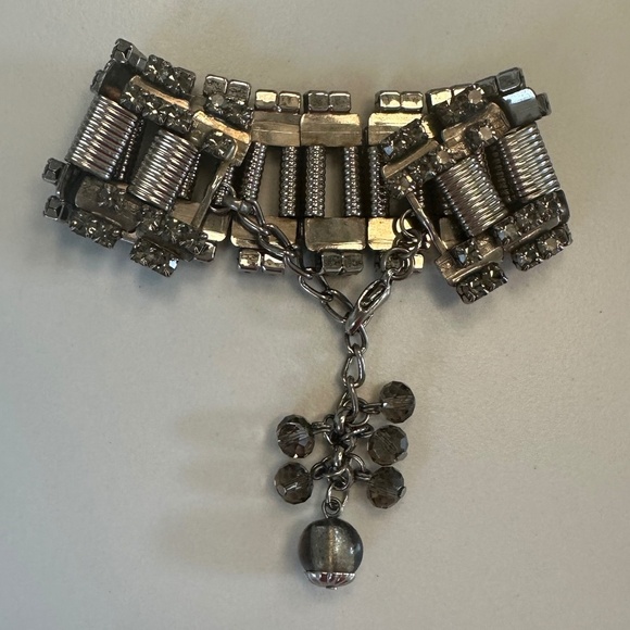 DANNY POLLAK Antique Silver Black Diamond Swarovski Crystal Rock & Roll Bracelet - Picture 7 of 11